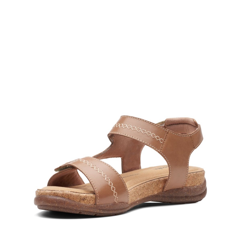 Light Brown Clarks Roseville Mae Light Tan Lea Women's Sandals | 80537-SHXQ