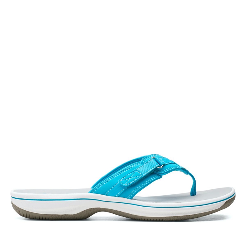 Light Turquoise Clarks BREEZE SEA Aqua synthetic Women\'s Flip Flops | 41970-GRSZ