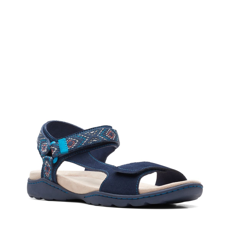 Navy Clarks Amanda Step Suede Women's Sandals | 01873-VBKW