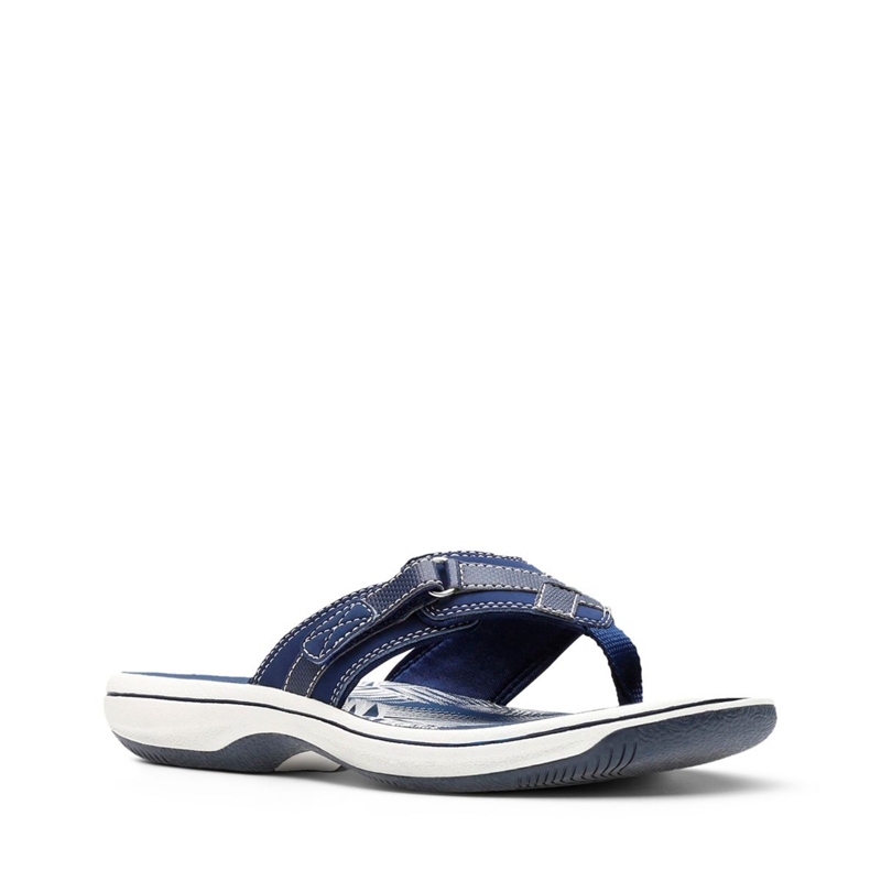 Navy Clarks BREEZE SEA Synthetic Women's Flip Flops | 02541-TXYL