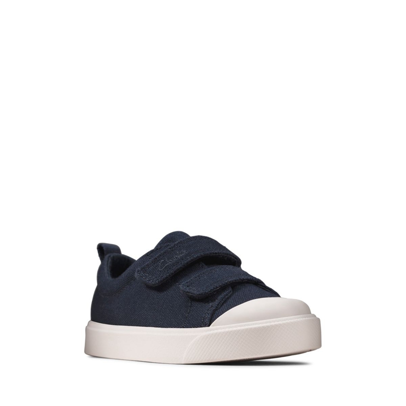 Navy Clarks City Bright Toddler Canvas Kids' Slip Ons | 40319-GHPS