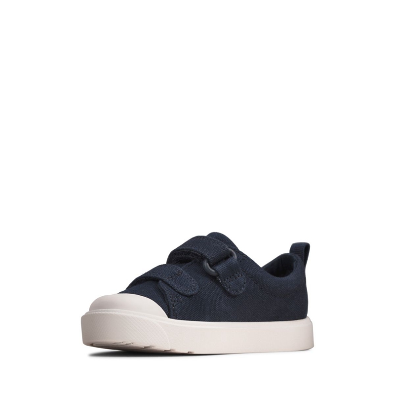 Navy Clarks City Bright Toddler Canvas Kids' Slip Ons | 40319-GHPS