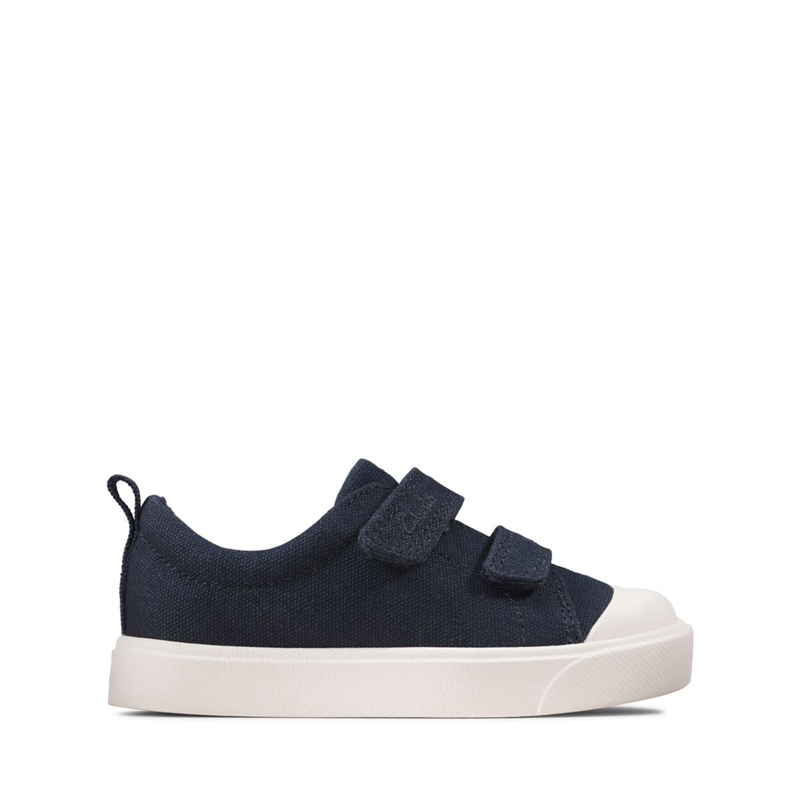 Navy Clarks City Bright Toddler Canvas Kids\' Slip Ons | 40319-GHPS