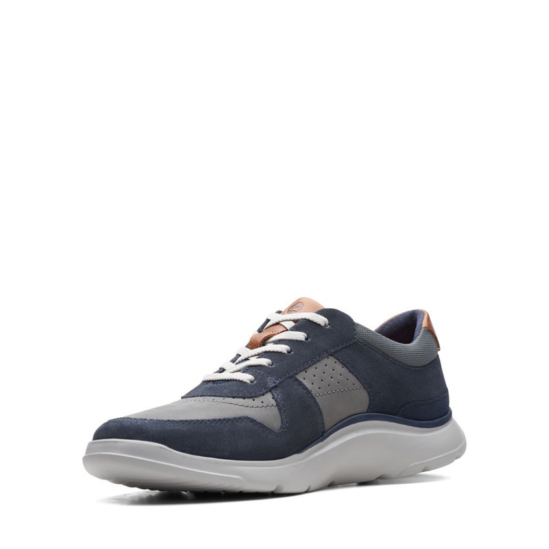 Navy Clarks Gaskill Vibe Combi Men's Sneakers | 08346-VQGU