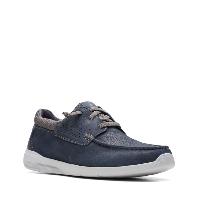 Navy Clarks Gorwin Moc Nubuck Men's Slip Ons | 57490-USQE