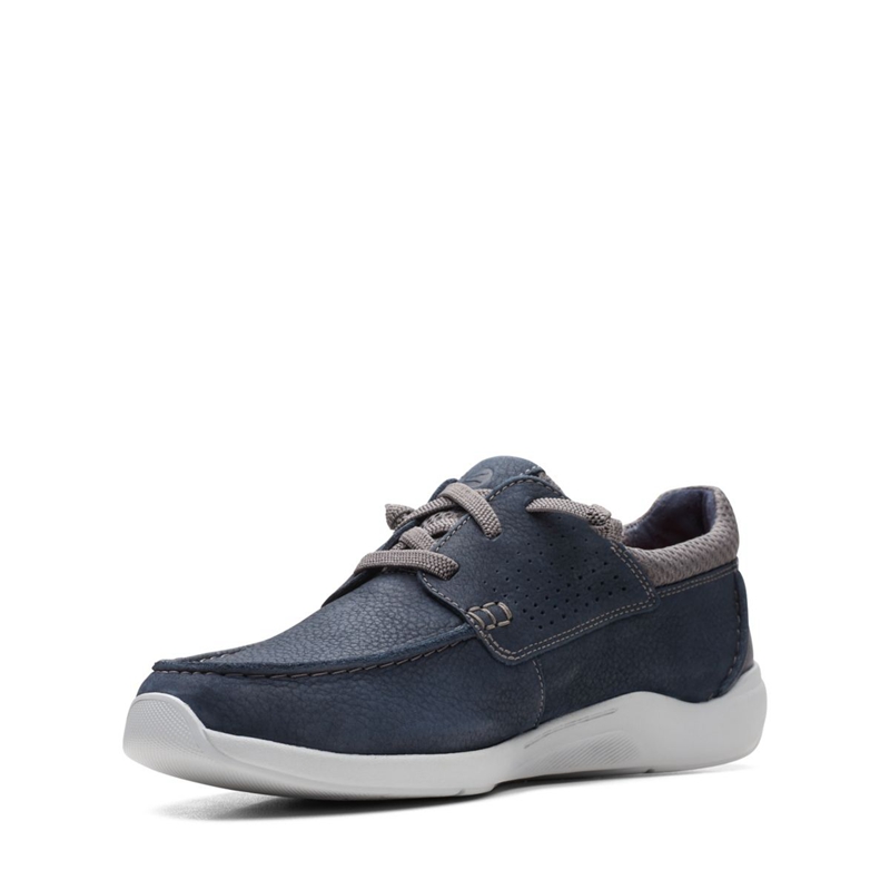 Navy Clarks Gorwin Moc Nubuck Men's Slip Ons | 57490-USQE