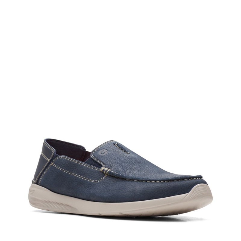 Navy Clarks Gorwin Step Nubuck Men's Slip Ons | 93786-FZAW