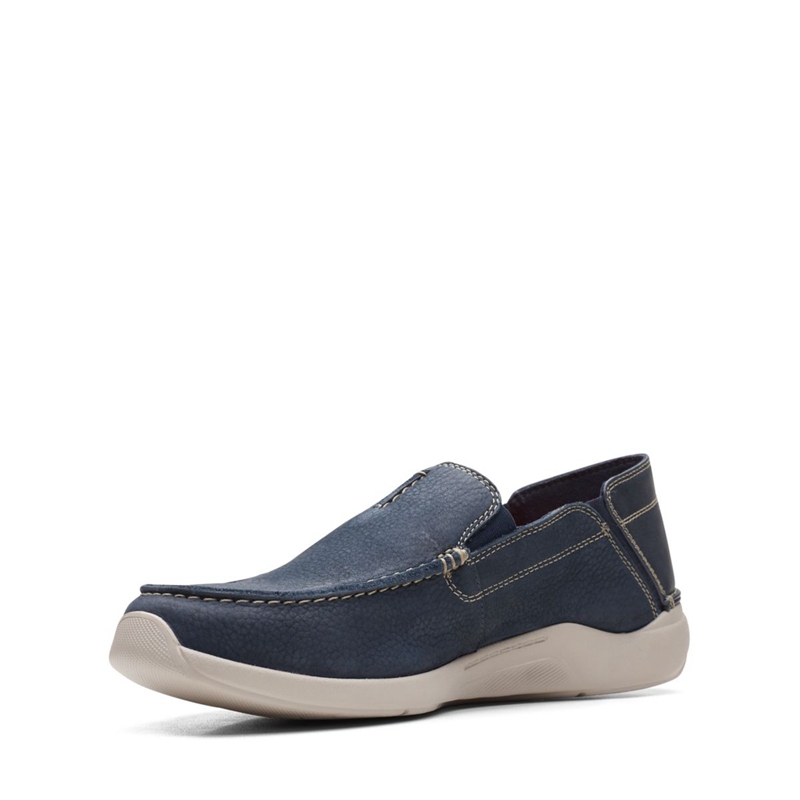 Navy Clarks Gorwin Step Nubuck Men's Slip Ons | 93786-FZAW