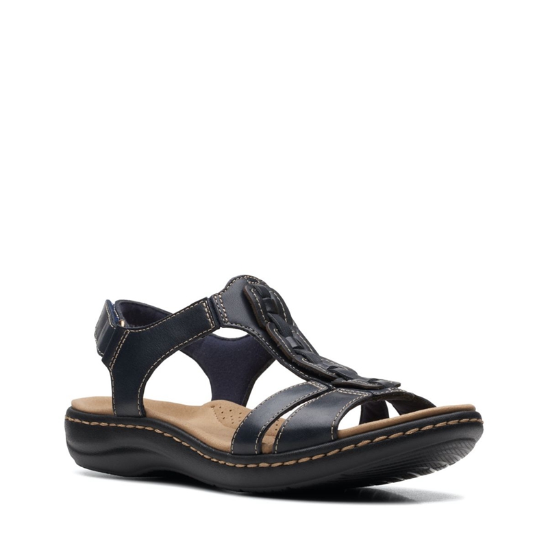 Navy Clarks Laurieann Kay Leather Women's Sandals | 42513-CJBE