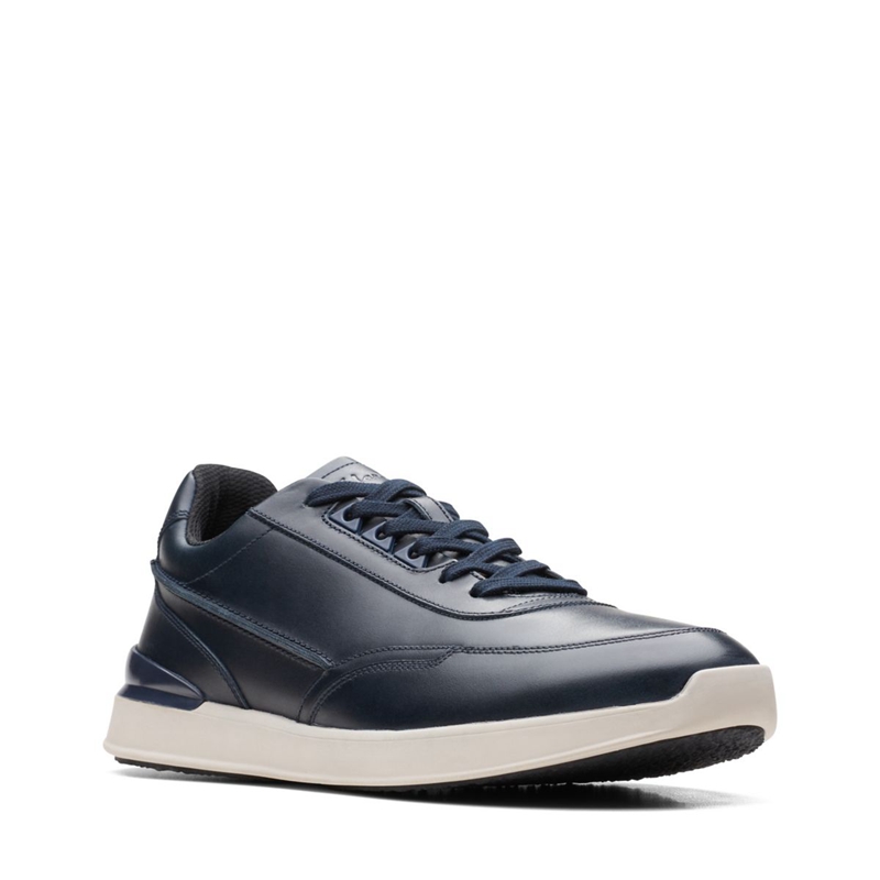 Navy Clarks RaceLite Lace Leather Men's Sneakers | 25061-ACOY