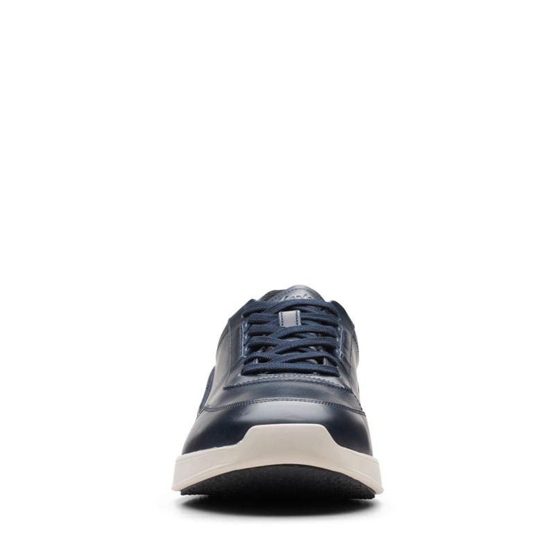 Navy Clarks RaceLite Lace Leather Men's Sneakers | 25061-ACOY