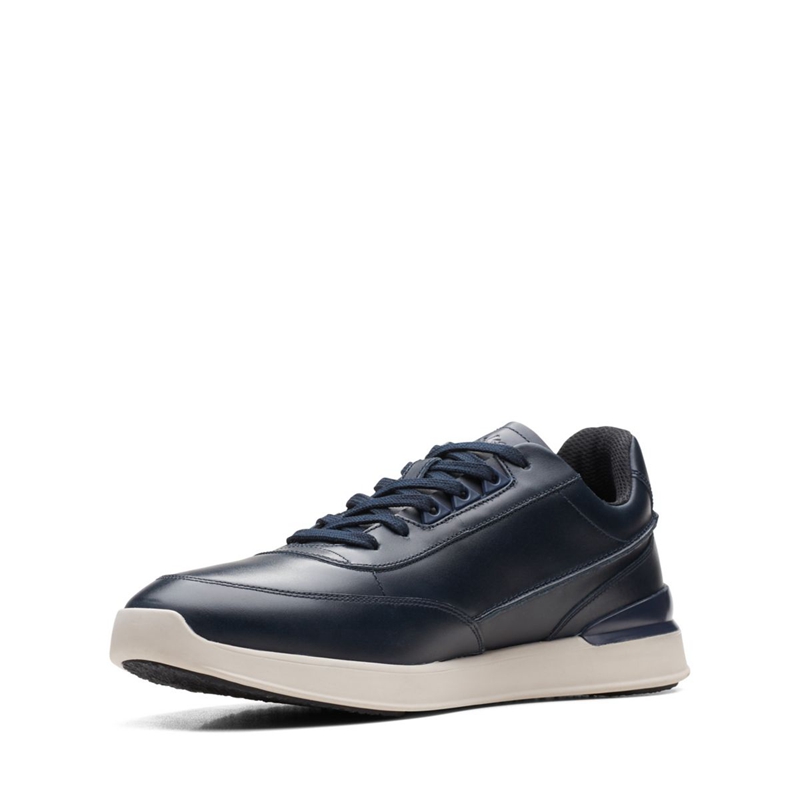 Navy Clarks RaceLite Lace Leather Men's Sneakers | 25061-ACOY