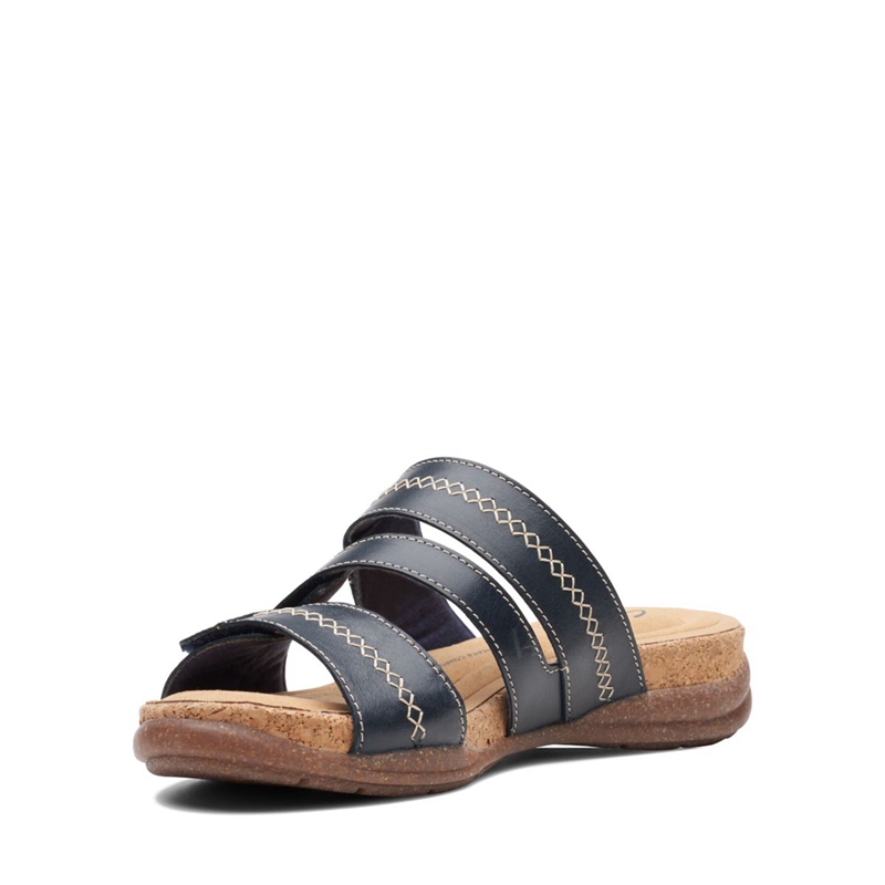 Navy Clarks Roseville Bay Leather Women's Sandals | 95601-TZNR