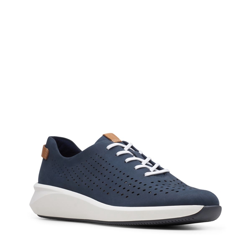 Navy Clarks Un Rio Tie Nubuck Women's Sneakers | 71632-UBFW