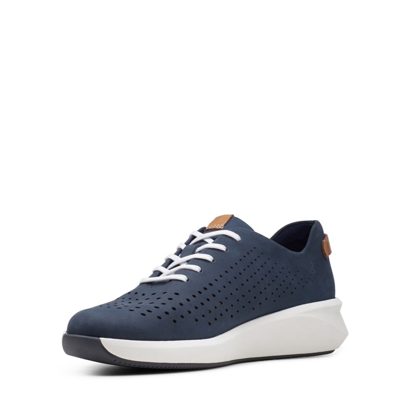 Navy Clarks Un Rio Tie Nubuck Women's Sneakers | 71632-UBFW