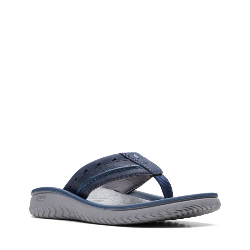 Navy Clarks Wesley Post Men's Flip Flops | 25730-VZYD