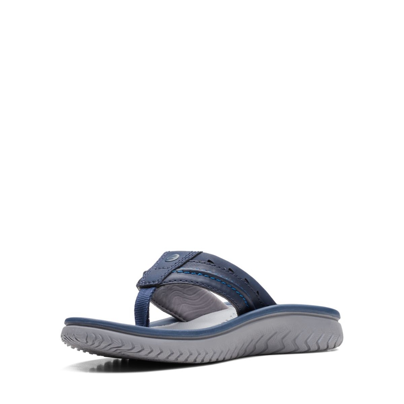 Navy Clarks Wesley Post Men's Flip Flops | 25730-VZYD