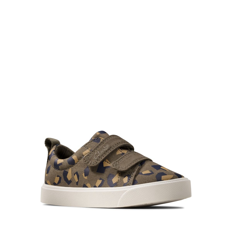 Olive Camo Clarks City Bright Toddler Kids' Slip Ons | 16204-LQGF