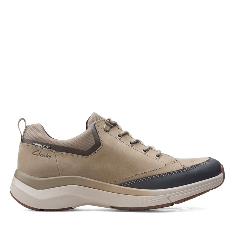 Olive Clarks Wave 2.0 Vibe Sage Nubuck Men\'s Sneakers | 91568-QVMJ