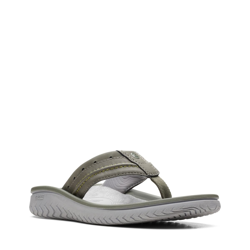 Olive Clarks Wesley Post Men's Flip Flops | 43527-GIYU