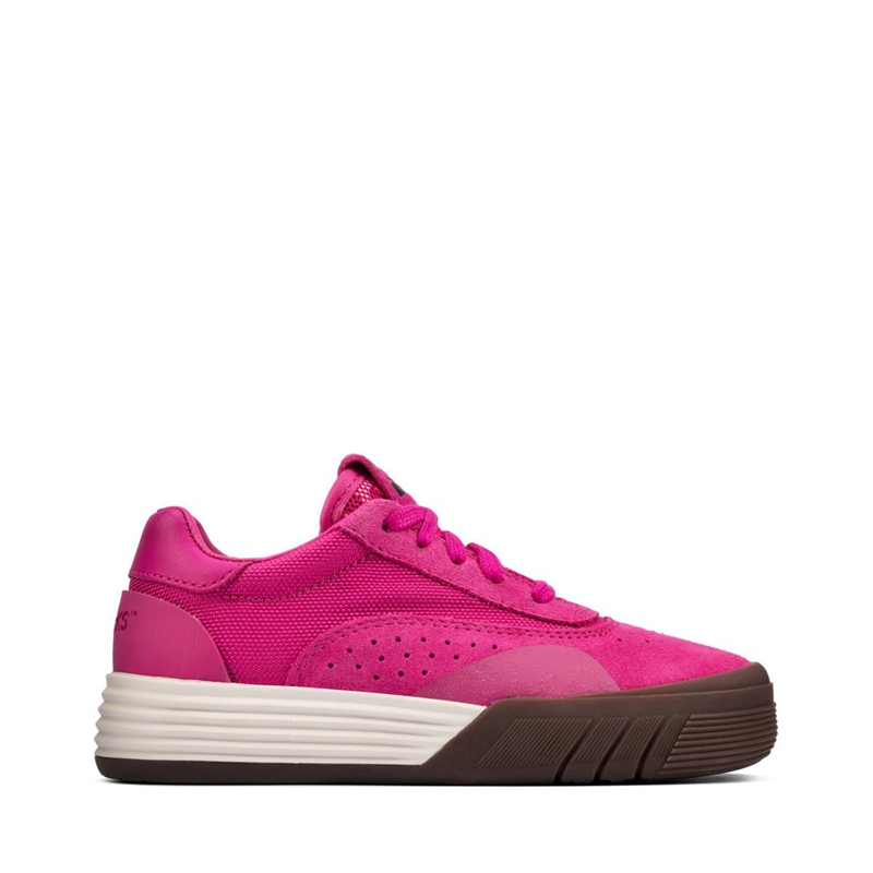 Pink Clarks Cica Suede Kids\' Sneakers | 37420-WFNG