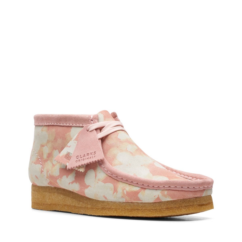 Pink Clarks Floral Women's Desert Boots | 02396-OYWI