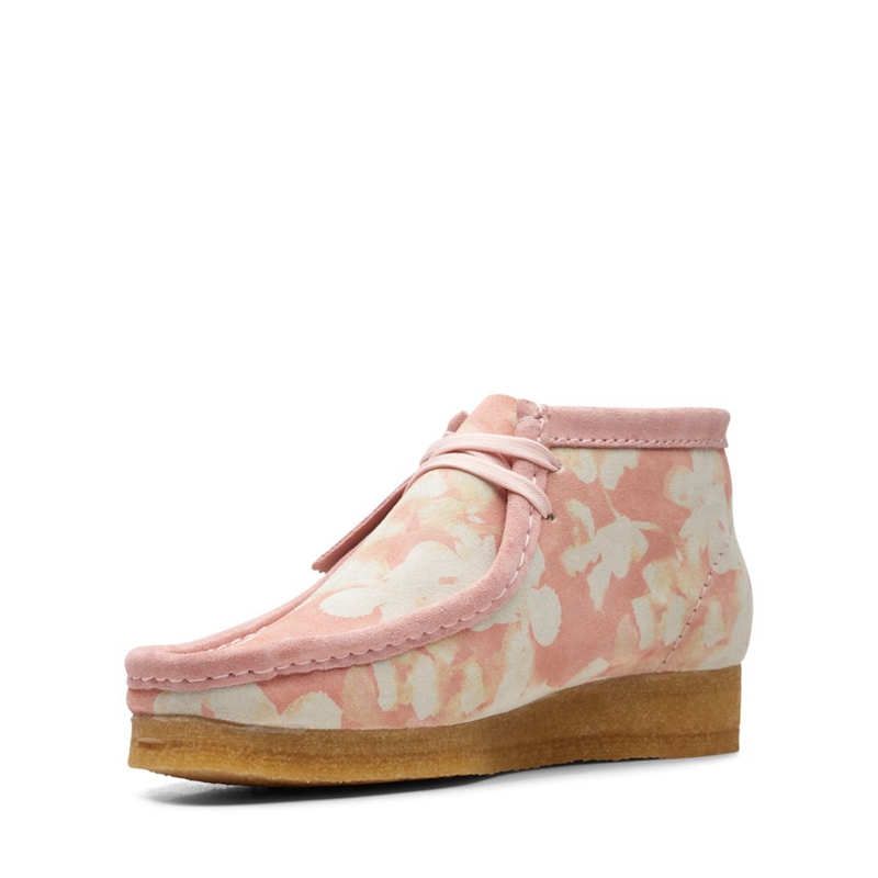 Pink Clarks Floral Women's Desert Boots | 02396-OYWI