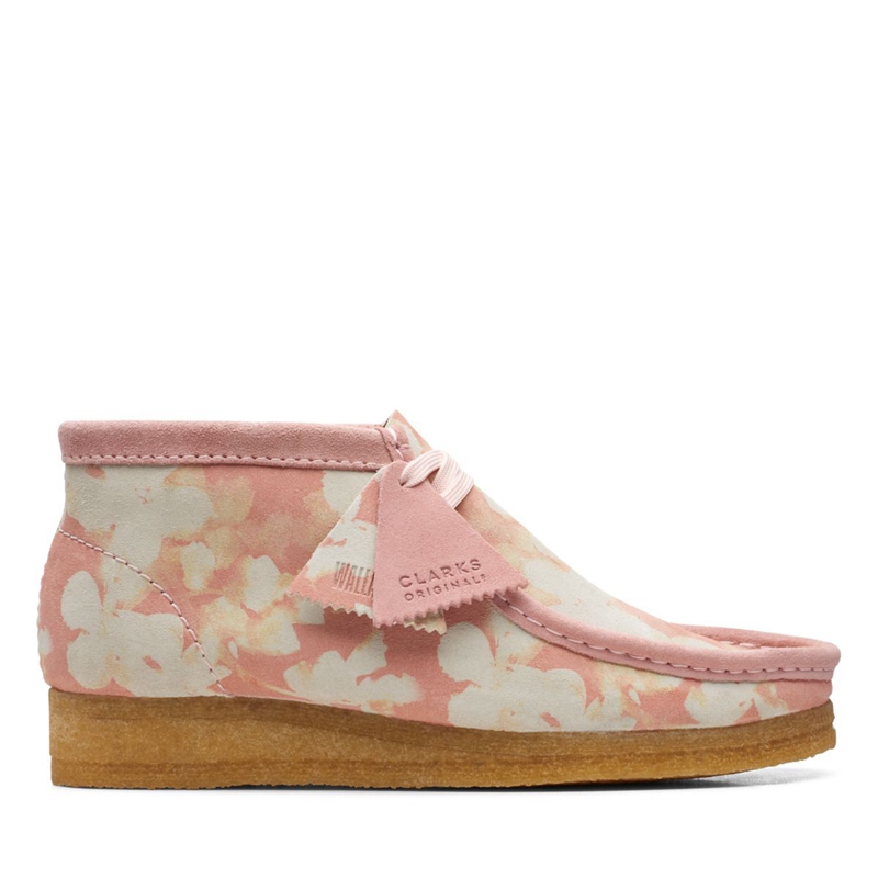 Pink Clarks Floral Women\'s Desert Boots | 02396-OYWI