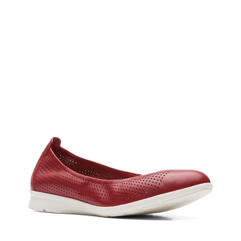 Red Clarks Jenette Ease Leather Women's Flat Shoes | 49301-UOWZ