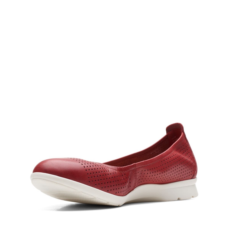 Red Clarks Jenette Ease Leather Women's Flat Shoes | 49301-UOWZ