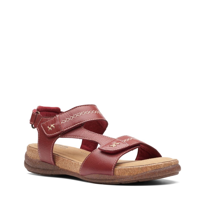 Red Clarks Roseville Mae Red Leather Women's Sandals | 73526-AIDG