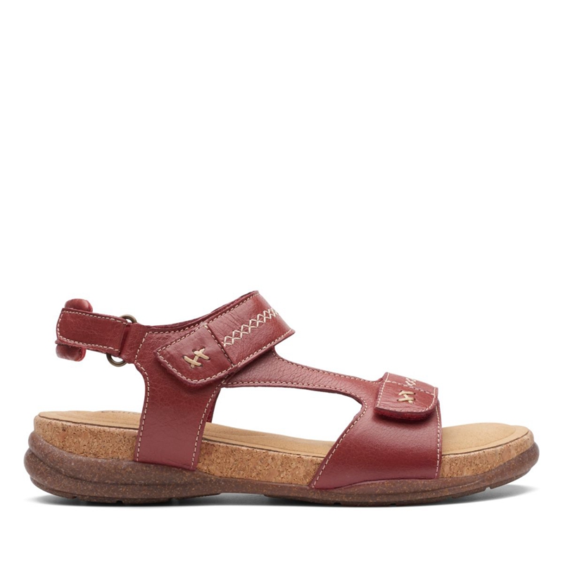 Red Clarks Roseville Mae Red Leather Women\'s Sandals | 73526-AIDG