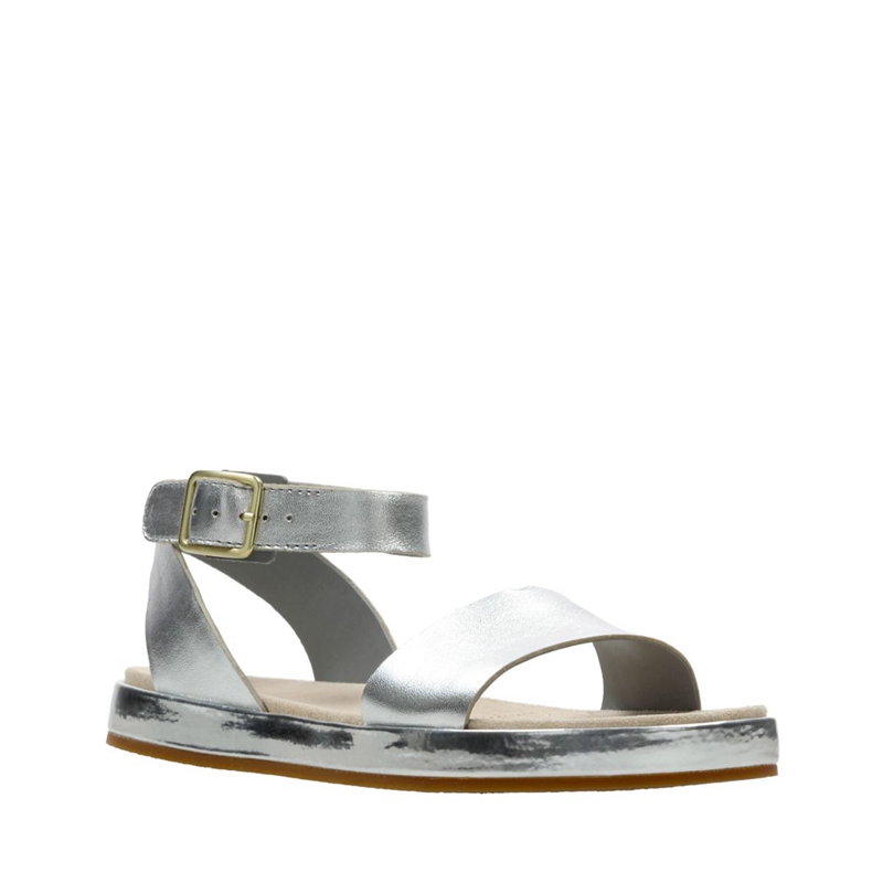 Silver Clarks Botanic Ivy Silver Leather Women's Sandals | 17638-ETAR