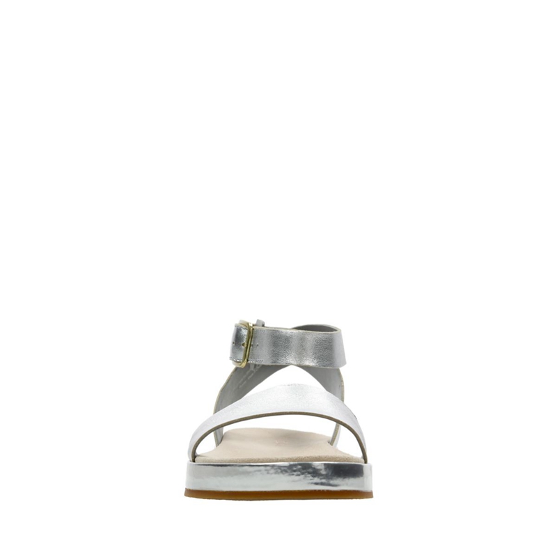 Silver Clarks Botanic Ivy Silver Leather Women's Sandals | 17638-ETAR