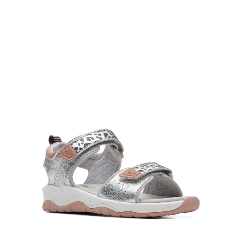 Silver Clarks Clowder Print Older Kids' Sandals | 75913-WUND