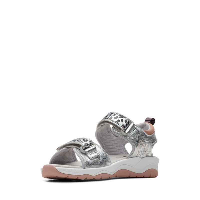 Silver Clarks Clowder Print Older Kids' Sandals | 75913-WUND