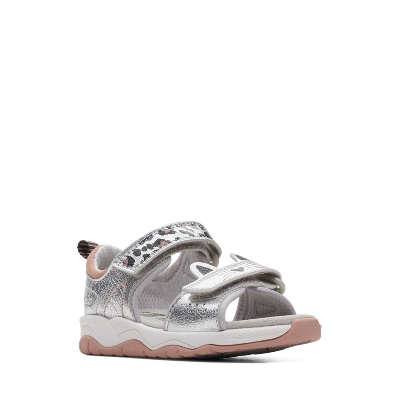 Silver Clarks Clowder Print Toddler Kids' Sandals | 20146-PBWZ