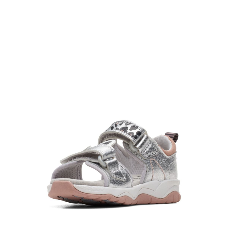 Silver Clarks Clowder Print Toddler Kids' Sandals | 20146-PBWZ