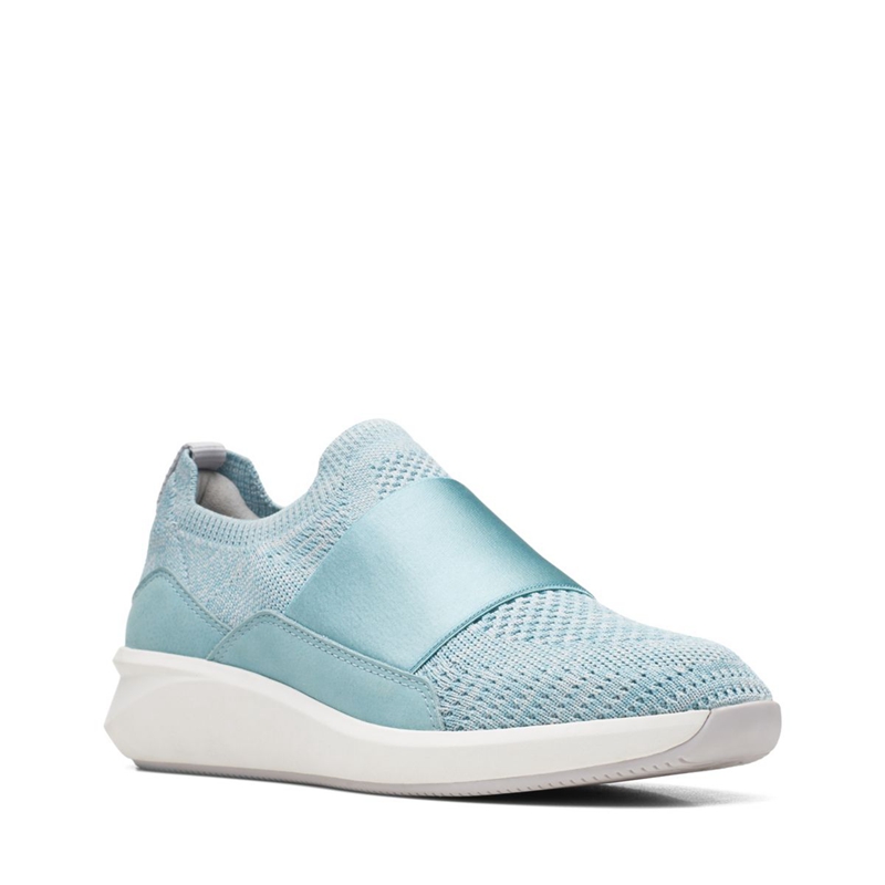 Turquoise Clarks Un Rio Knit Knit Women's Slip Ons | 36905-LZOC