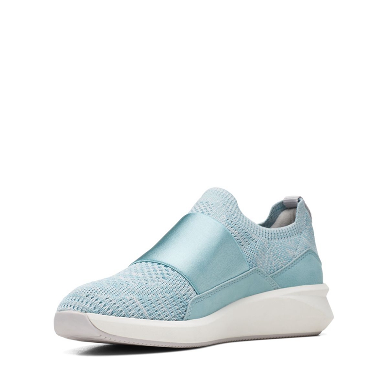 Turquoise Clarks Un Rio Knit Knit Women's Slip Ons | 36905-LZOC