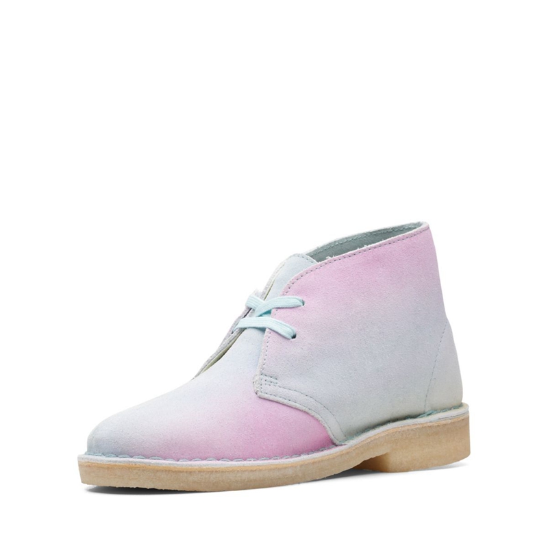 White / Blue Clarks Natural Suede Women's Desert Boots | 50248-IFYP