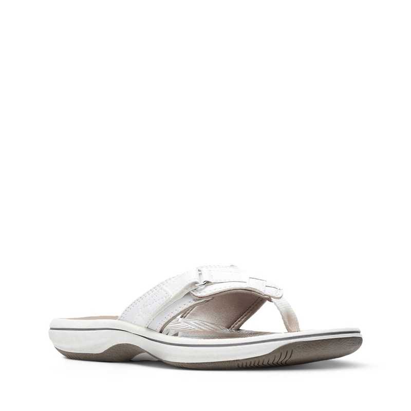 White Clarks BREEZE SEA Synthetic Women's Flip Flops | 19375-AHKV