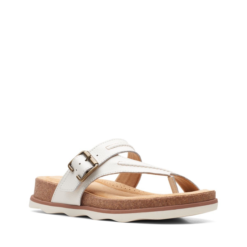 White Clarks Brynn Madi Leather Women's Sandals | 84130-SPOQ