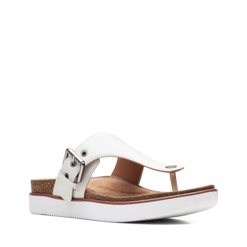 White Clarks Elayne Step Leather Women's Sandals | 84651-BEJK