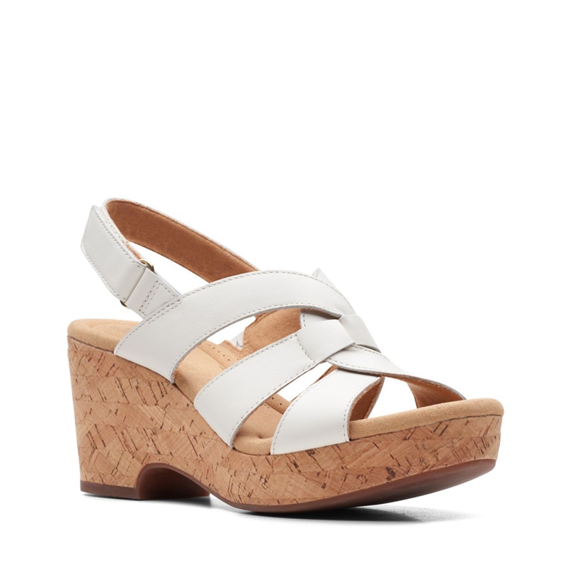 White Clarks Giselle Beach Leather Women's Sandals | 14296-AGTN