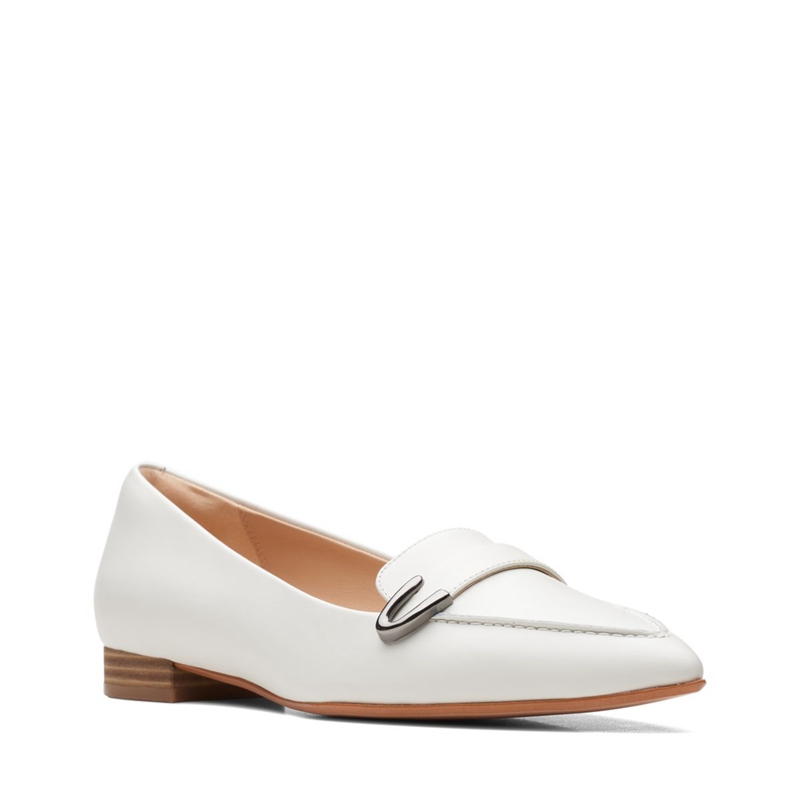 White Clarks Laina 15 Buckle Leather Women's Flat Shoes | 79543-EHCM