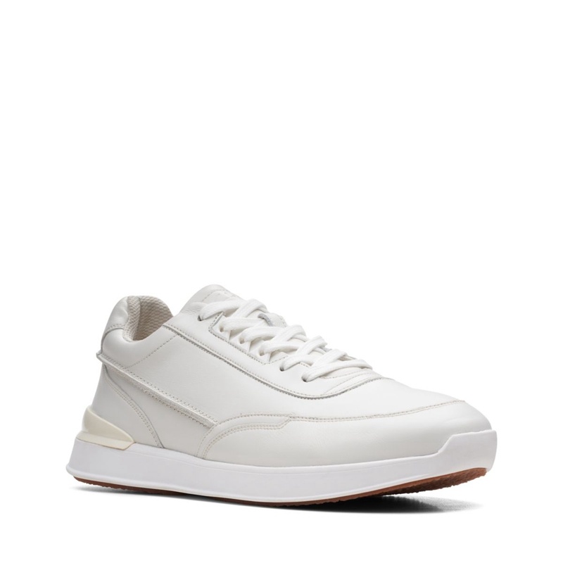 White Clarks RaceLite Lace Leather Men's Sneakers | 50249-ZCXQ