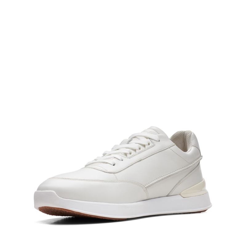 White Clarks RaceLite Lace Leather Men's Sneakers | 50249-ZCXQ