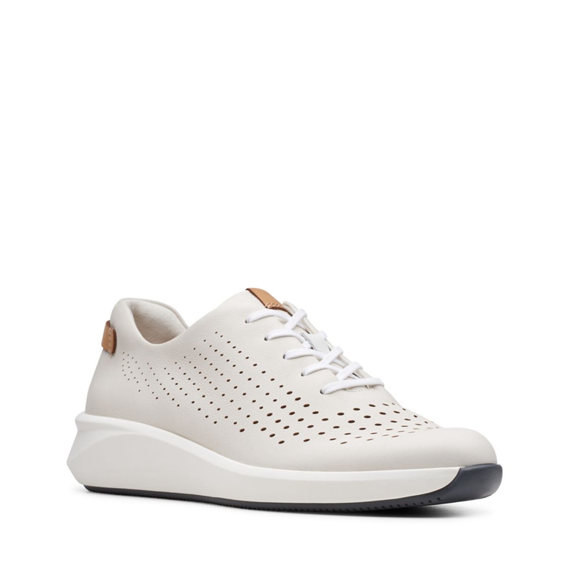 White Clarks Un Rio Tie Leather Women's Sneakers | 41536-MQBO