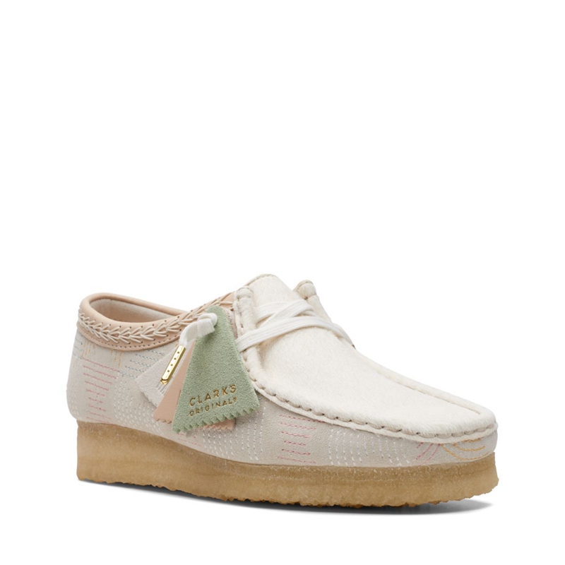 White Clarks Wallabee Off Hairy Women's Slip Ons | 98031-RPUA